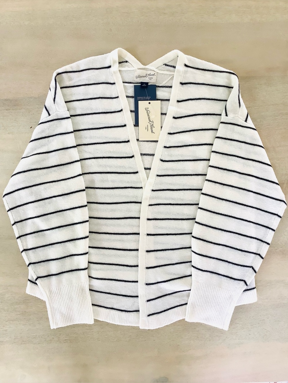 Universal Thread Cream Striped Open Front Cardigan